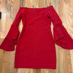 Fifteen Twenty Off-the-Shoulder Red Dress with Tiered Bell Sleeves